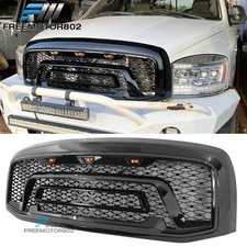 Fits 06-09 Dodge Ram 1500 2500 3500 Gloss Black Front Upper Grille W Light Fits 06-09 Dodge Ram 1500 2500 3500 Gloss Black Front Upper Grille W Light