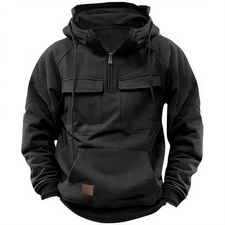 Cargo Hoodies for Men Tactical Sweatshirt Quarter Zip Cargo Pullover Hoodies ...