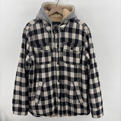American Eagle Outfitters Flannel Jacket Mens XL Plaid Sherpa Lined Hooded Y2K