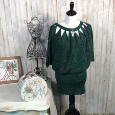 Jessica Simpson Hunter Green Metallic Sweater Dress with Batwing Sleeves MEDIUM