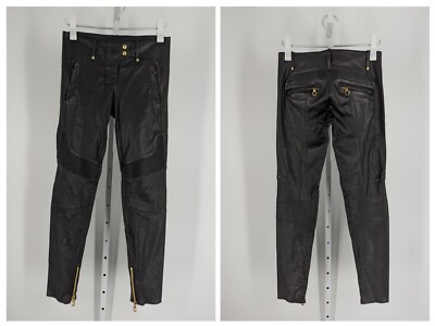 Balmain x HM Motorcycle Nappa Leather Gold Hardware Pants Stretch