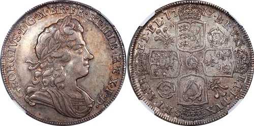 Great Britain 1717 George I Silver 1/2 Crown TIRTIO edge NGC AU-53