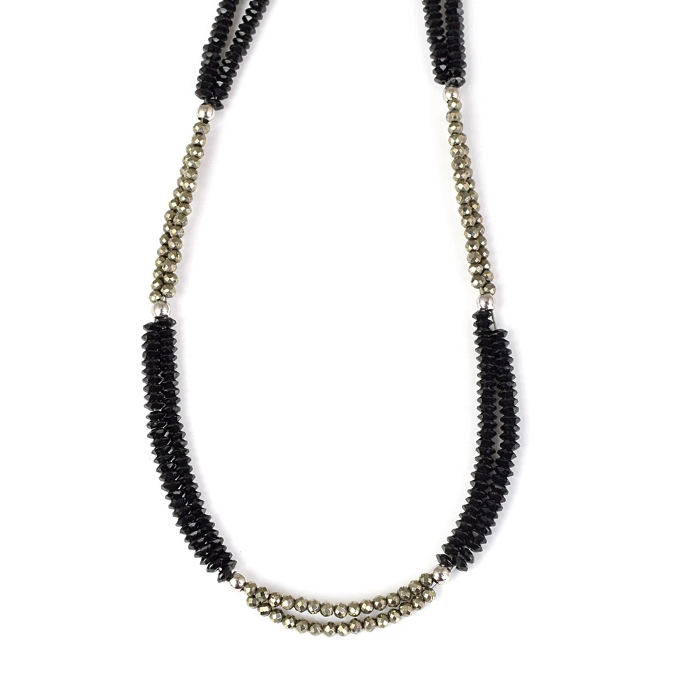 925 Argento Naturale Nero Spinello Pirite Pietra Preziosa Perline 2 Collana - Immagine 3 di 4
