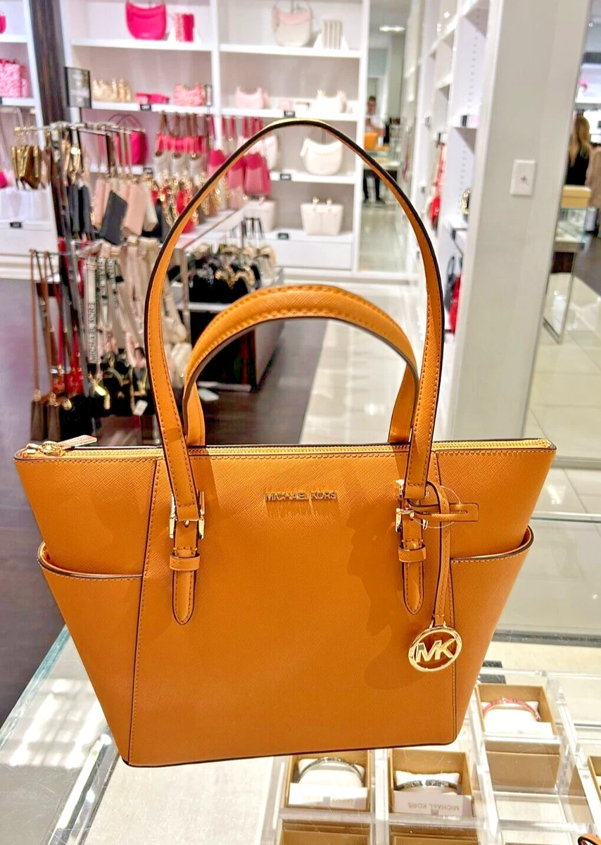 Michael Kors Charlotte Large Leather Top-Zip Tote Shoulder Bag in 
