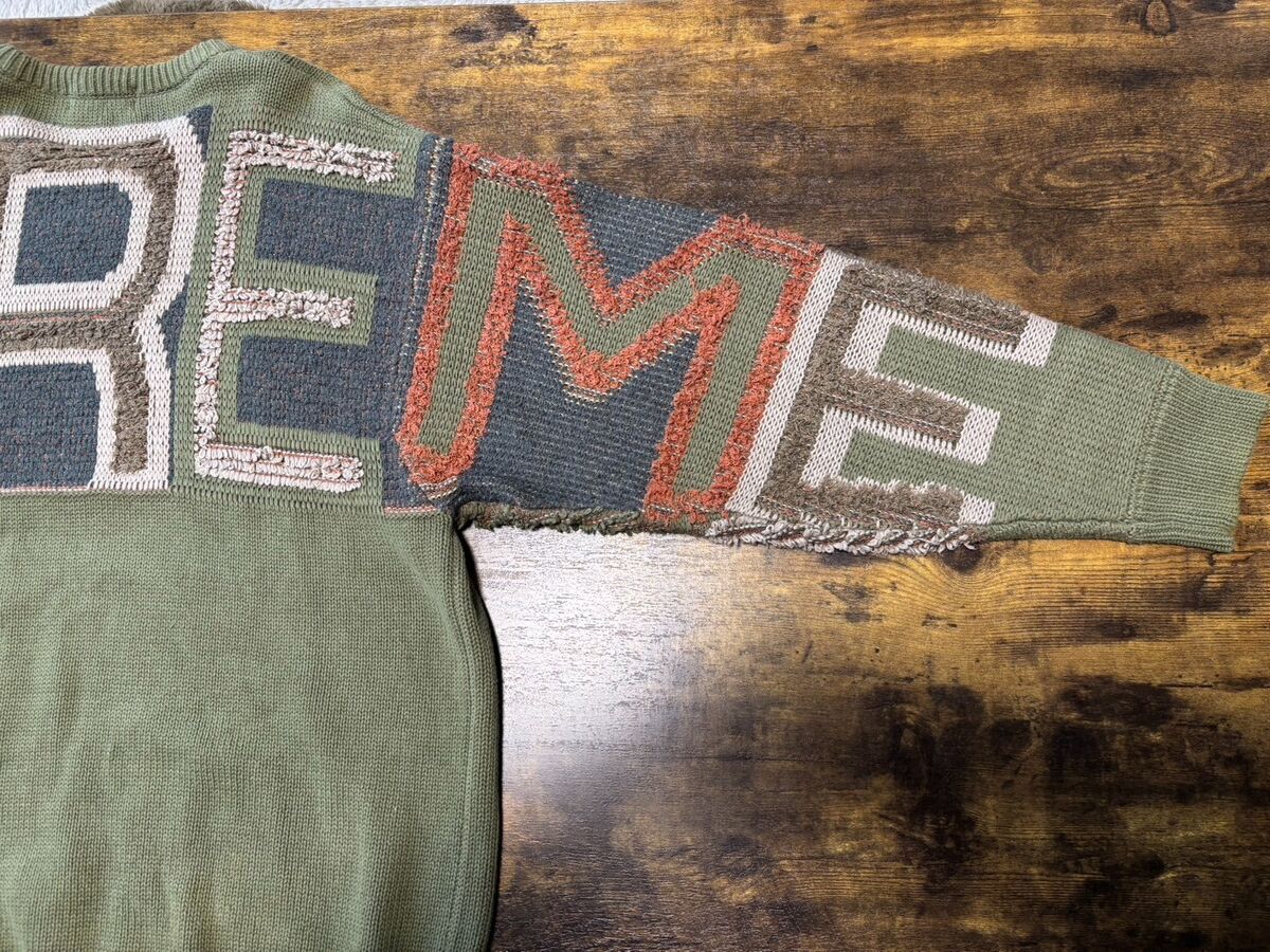 Supreme Chenille Logo Sweater 21AW Crewneck Knit Olive Khaki Supreme Chenille Logo Sweater 21AW Crewneck Knit Olive Khaki