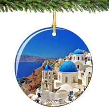 Santorini Greek Island Porcelain Ornament - Greece Christmas Souvenir Gift