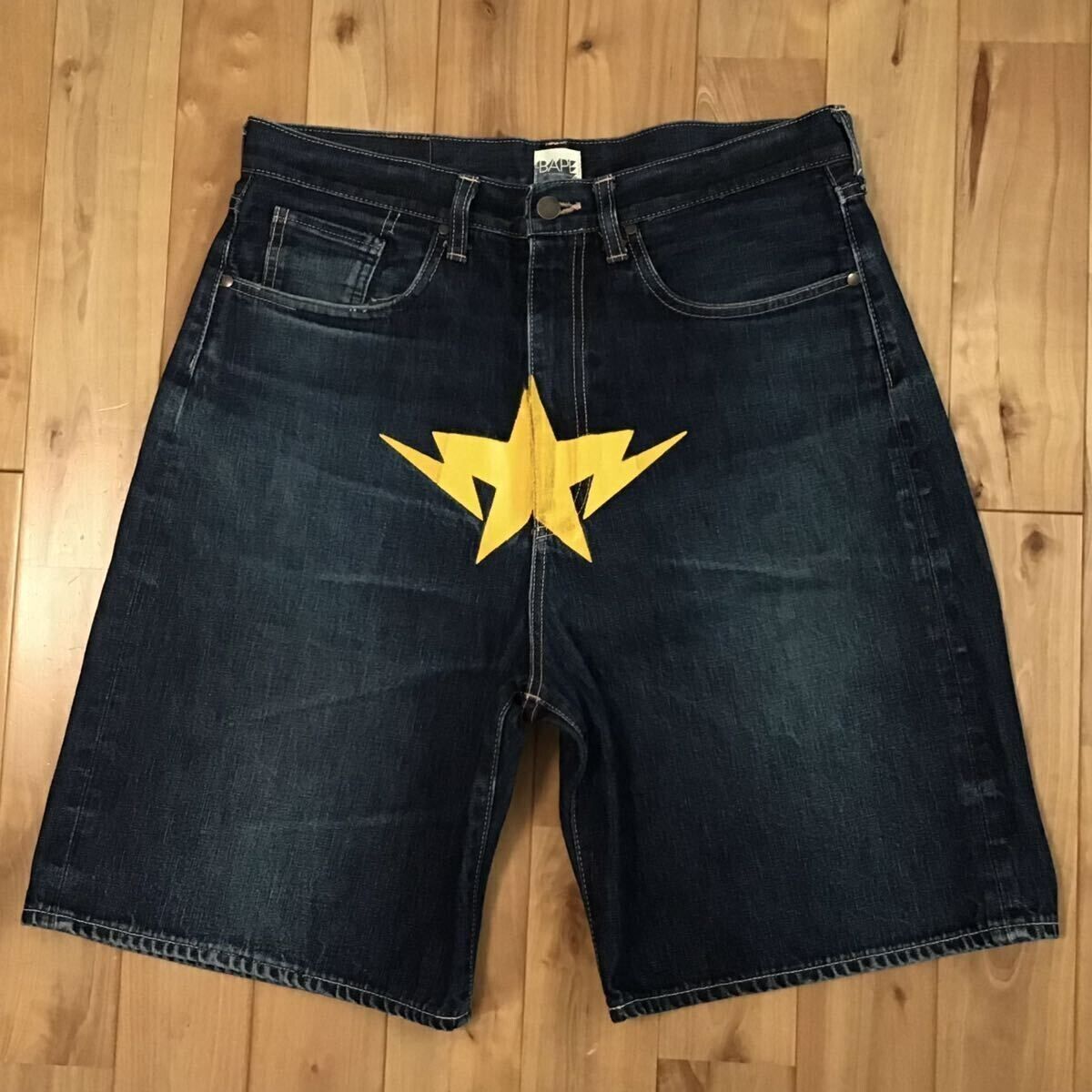 BAPE STA LOGO Denim Shorts a bathing ape star Size L Used BAPE STA LOGO Denim Shorts a bathing ape star Size L Used