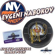 EVGENI NABOKOV Signed NEW YORK ISLANDERS OFFICIAL GAME Puck - w/COA