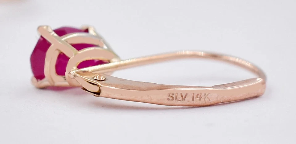 GENUINE 1.32 Cts RUBY DANGLING EARRINGS 14K SOLID ROSE GOLD - Free Appraisal - Image 3 of 4