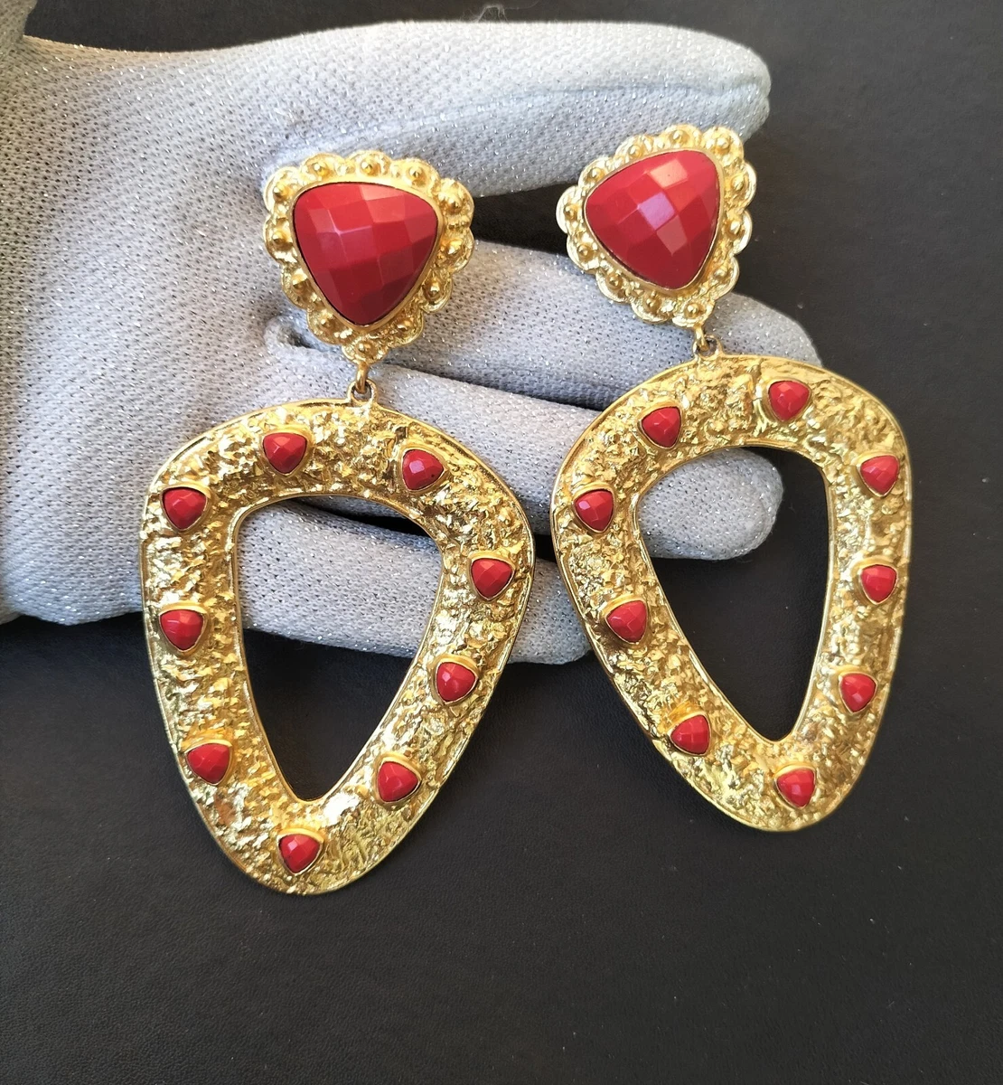 Valere Gold Plated Statement Earrings With Red Coral Textured