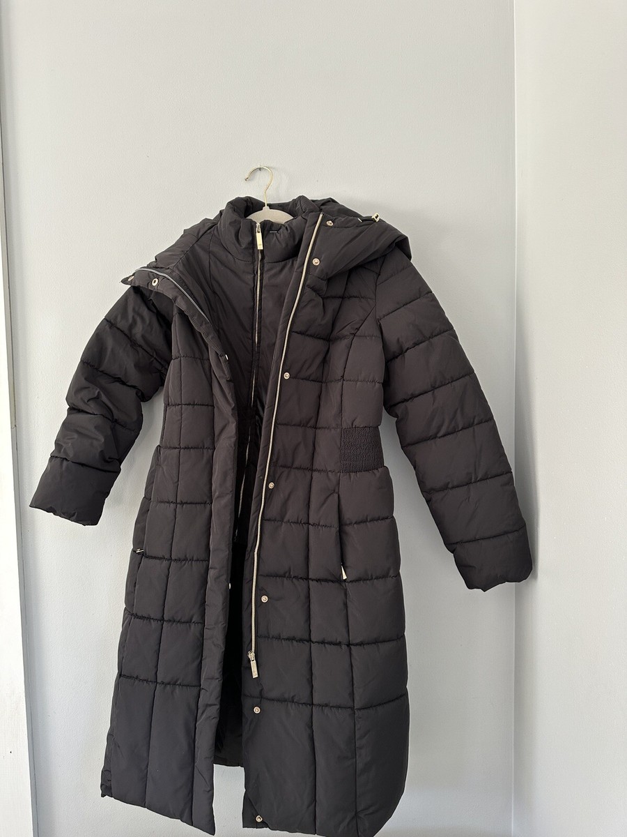Liz Claiborne Black Puffer Quilted Midi Jacket Double Lined Zipper Small