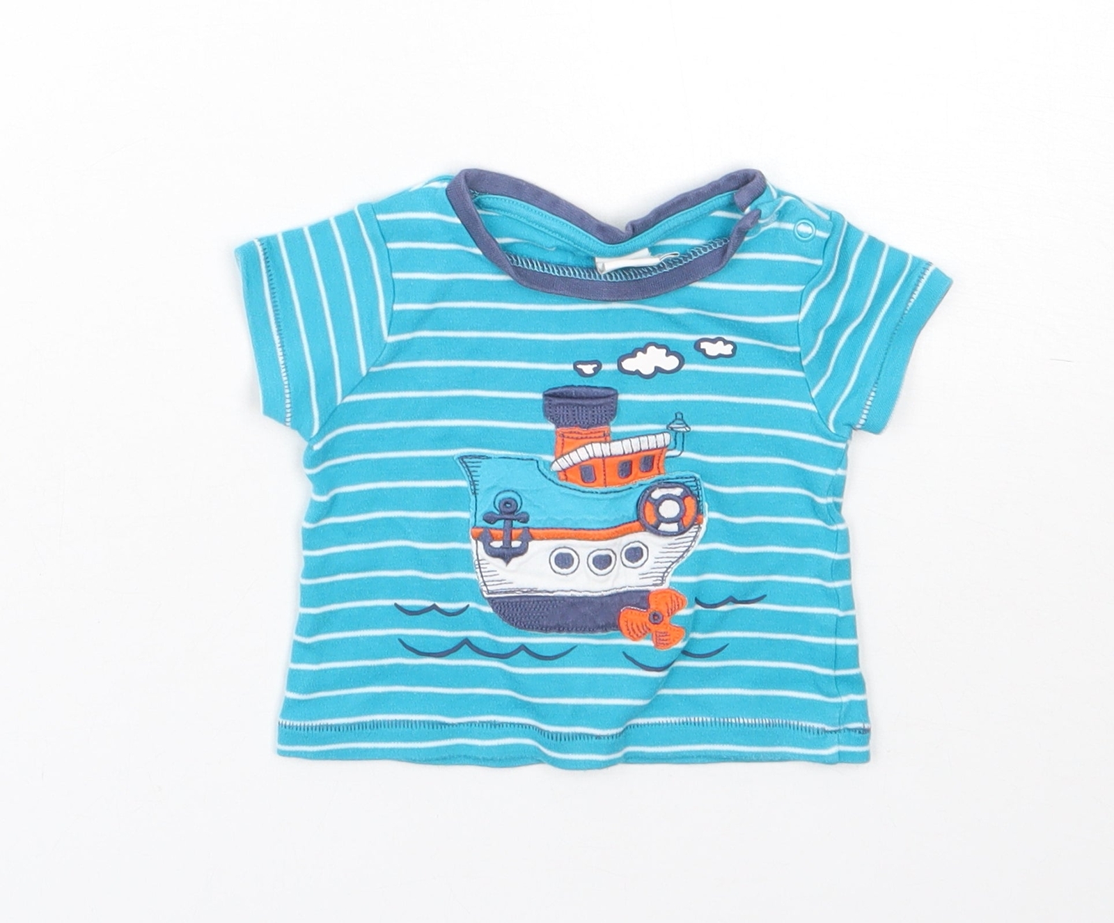 Mini Club Girls Blue Striped Cotton Blend T-Shirt Size 3-6 Months - b