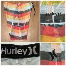 HURLEY Mens sz 30 Swim Trunks Board Shorts Red Yellow Black Stripe Spring 2010