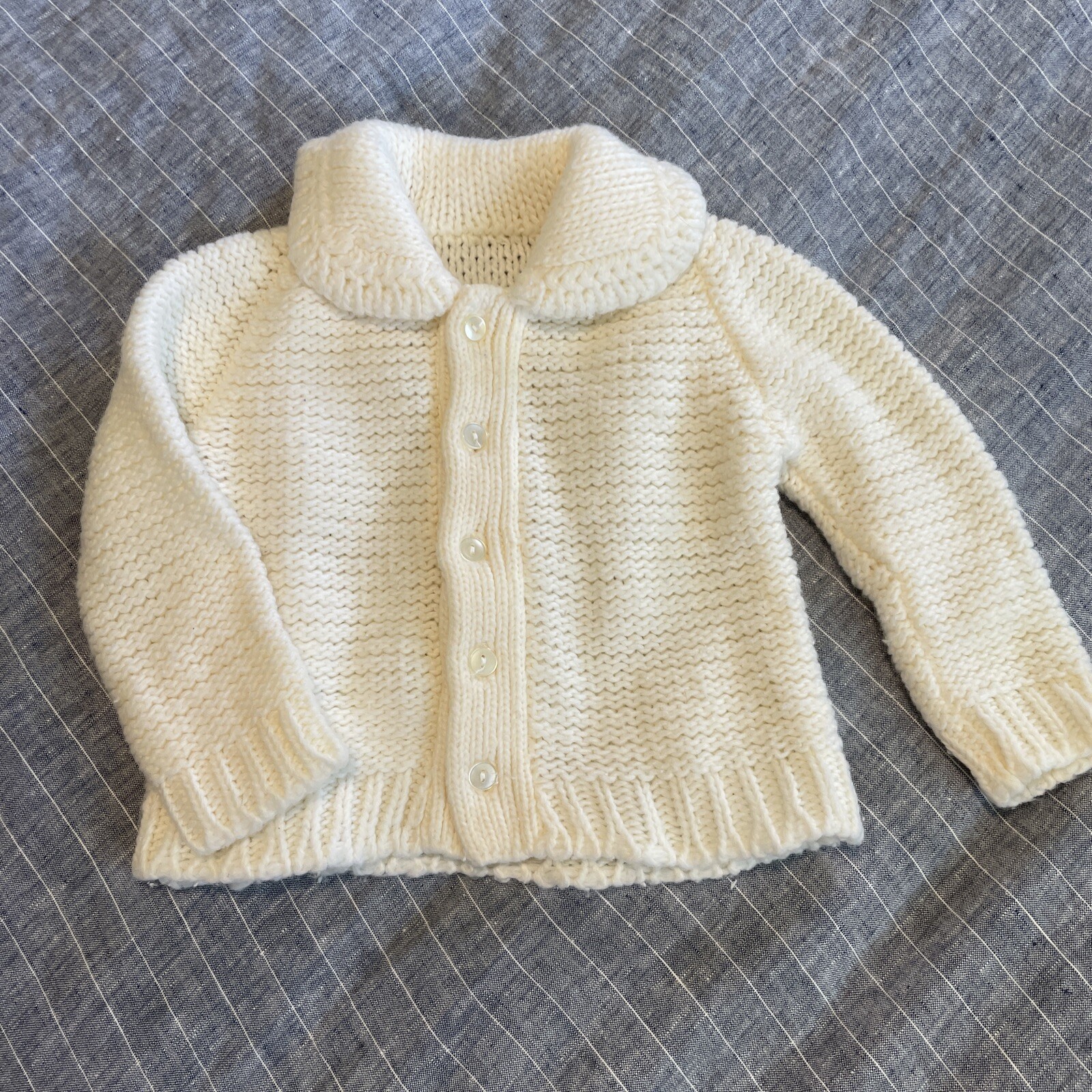 Hand Made Knit Baby Sweater Creamy Off White Vint… - image 5