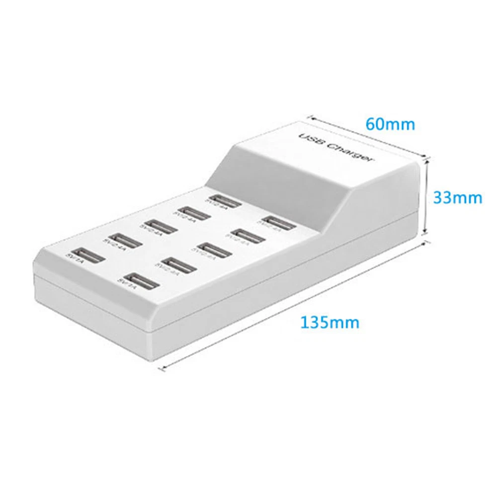 10-Port USB Fast Charging Station - Desktop & Wall Power Hub