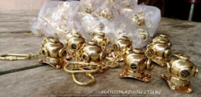 Lot Of 25 pcs Nautical Brass Diving Helmet Key Chain Maritime Divers Helmet Gift