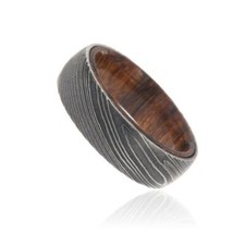 New 7mm Wide Damascus Steel Ring with an Ironwood Sleeve