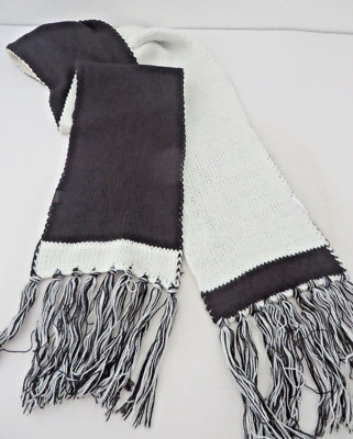 ETIREL ° Strickschal schwarz/weiß 160x20 cm Damen Schal Kleidung Fransenschal