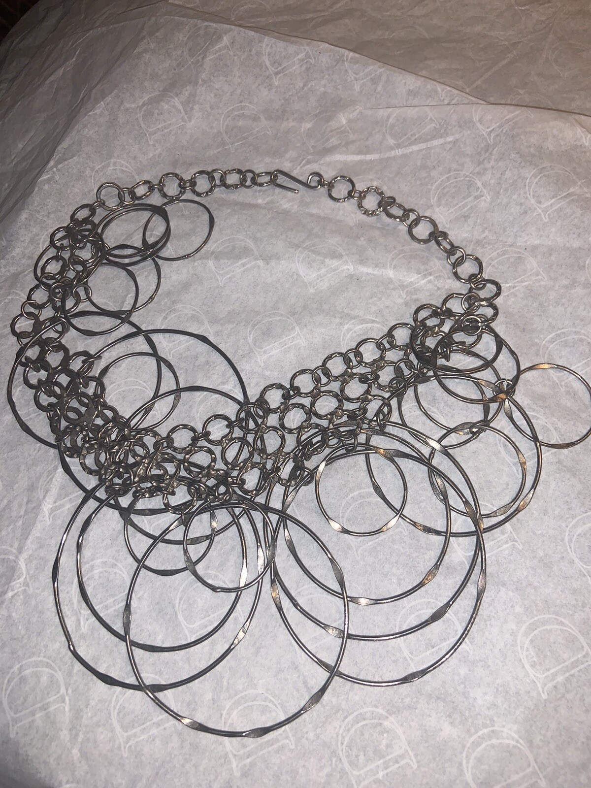 Silver Tone Chain and Circle Statement Necklace - image 5