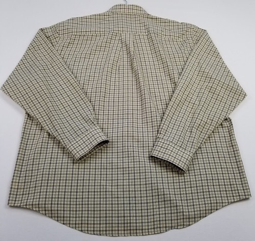 Van Heusen Button Up Shirt Mens Large Yellow Blue Black Plaid Pocket Long Sleeve - Picture 3 of 9