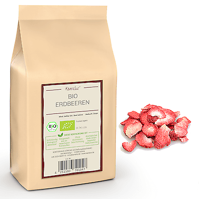 (87.80 EUR/kg) 500g freeze-dried organic strawberries sliced, no additives - Picture 1 of 6