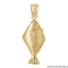 New 14k Yellow Gold Halibut Fish Pendant