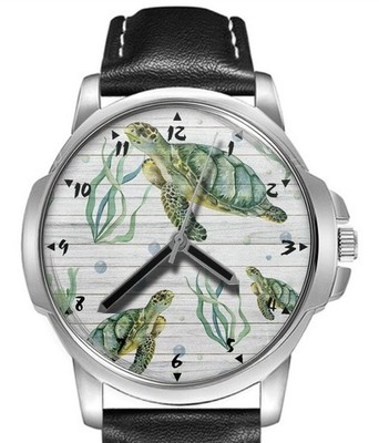Sea Turtle Lederarmband großes Zifferblatt Geschenk Armbanduhr