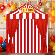4Pcs Carnival Circus Party Decorations Backdrops Red and White Striped Awning...