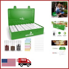 Green Seed Storage Box with 60 Transparent Bottles and Labels for Easy Access