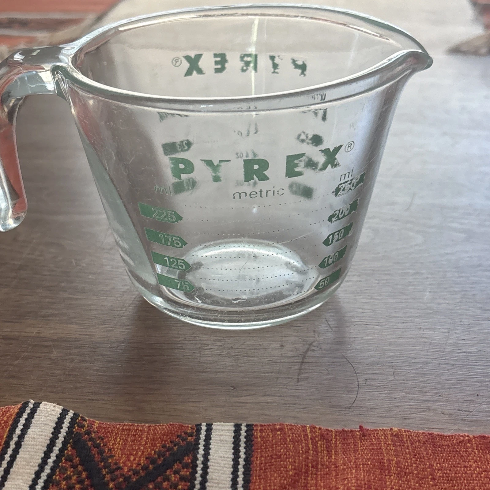 Pyrex Green Letters Measuring Cup Clear Glass 1970s Vintage