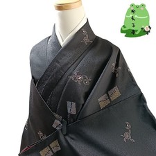 Kaerutei Shi6 Kimono Synthetic Fiber Washable Kimono Black Flying Pattern