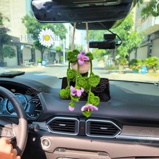 Crochet Violet Plant Car Hanging, Handmade Rear View Mirror Accessory