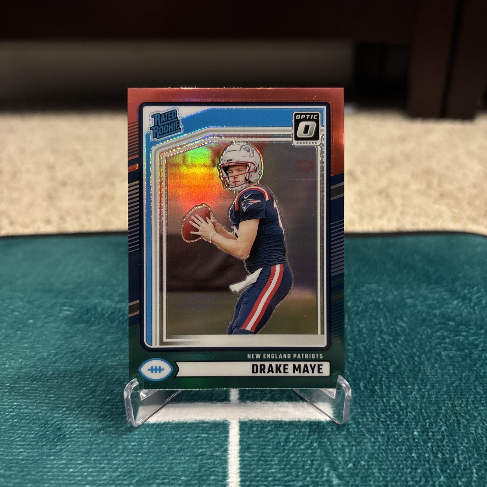 2024 Donruss Rated Rookie Optic Preview Red & Green Prizm #379 Drake Maye 21A