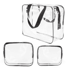 3Pcs Crystal Clear PVC Travel Toiletry Bag Kit for Women Men, Waterproof Vinyl O