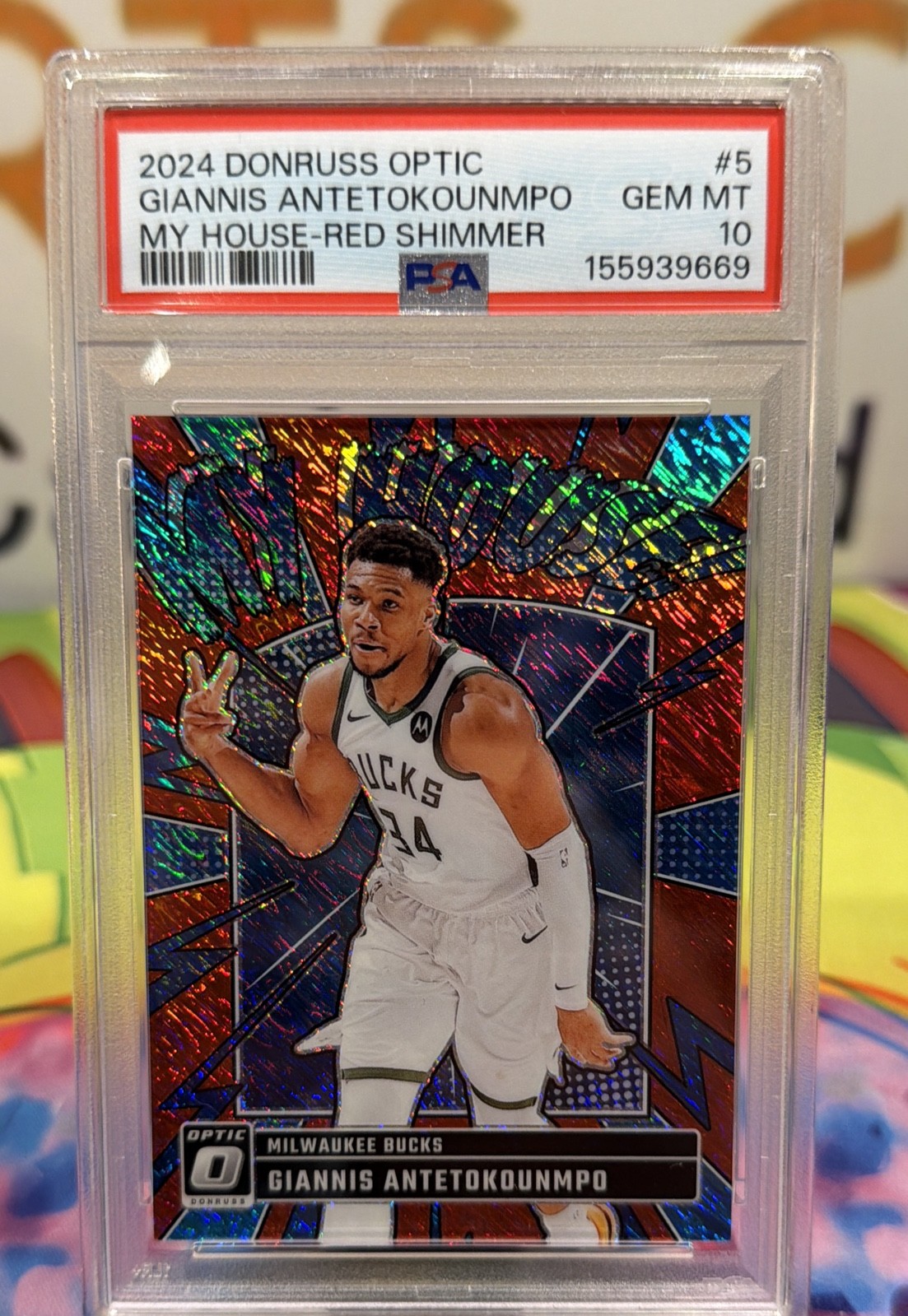 2024 Donruss Optic My House Giannis Antetokounmpo #5 Red Shimmer /75 PSA 10