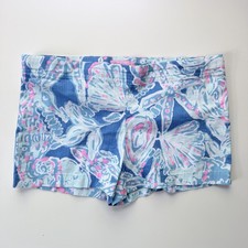 Lilly Pulitzer Girls Floral Cotton Shorts Blue Pink Adjustable Waist Size 12