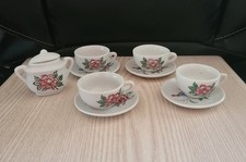 Vintage Miniature Porcelain Tea Set 4 Cups and Saucers  Pot Made in Japan