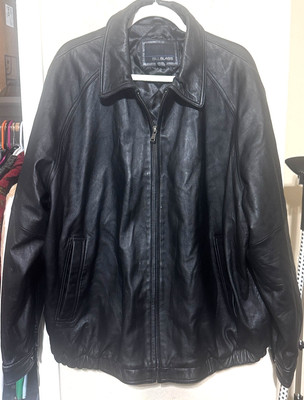 Vintage 90s Bill Blass Men's Bomber Leather Jacket XXL Black Moto zip
