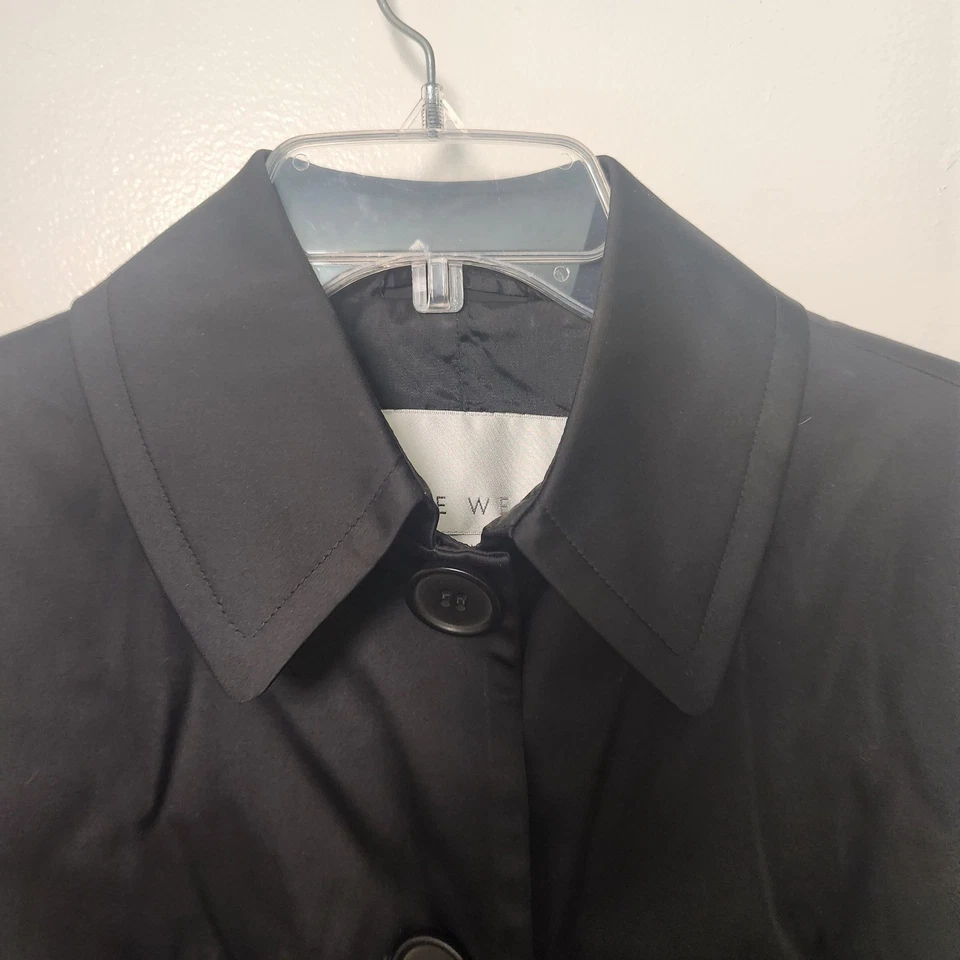 Gabardina de satén negra Nine West bolsillos de un solo pecho pequeña clásica oficina Foto 3 de 4