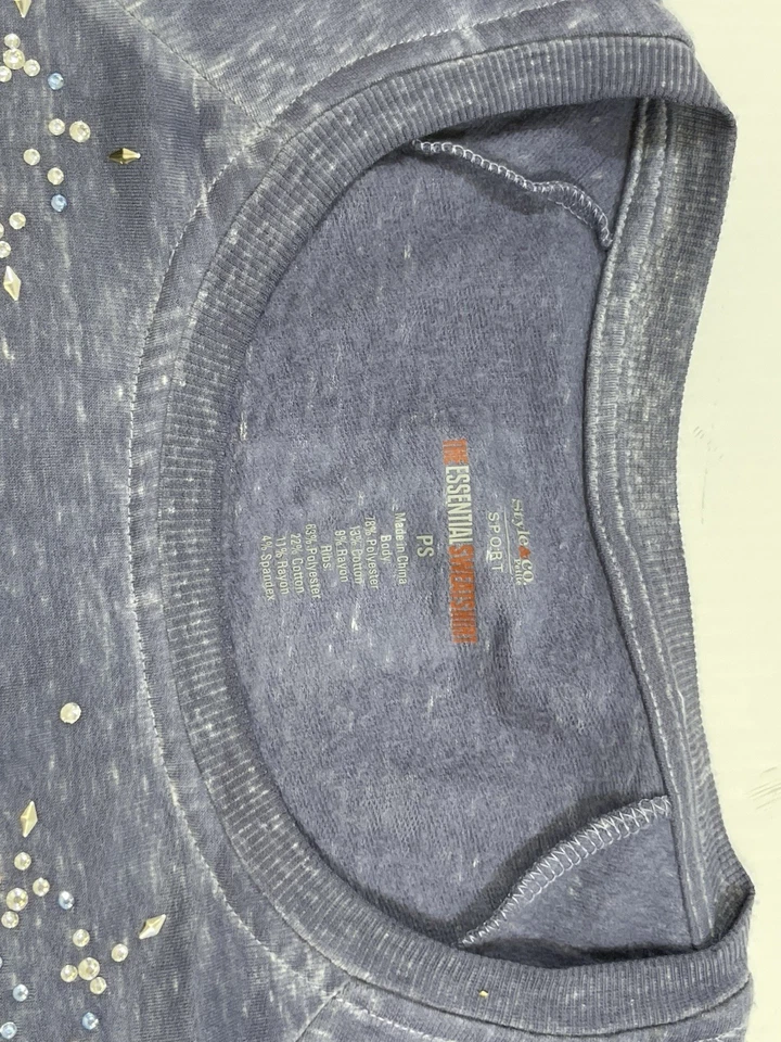 Style & Co Woman’s Petite Blue Jeweled Long Sleeve Sweatshirt PS - Image 3 of 4