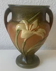 Roseville Pottery Zephyr Lily Vase Orange Brown #202-8 Made in U.S.A Vintage MCM
