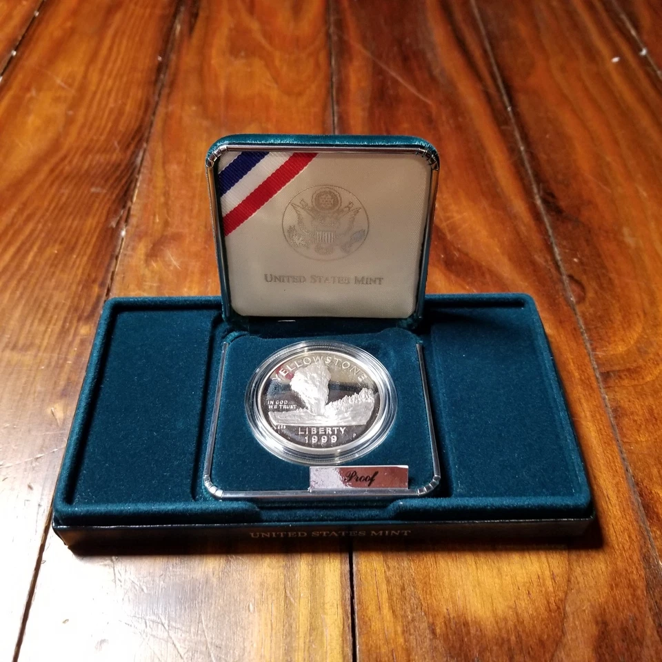 1999 P Yellowstone National Park Proof Commemorative Silver Dollar w/ COA FIS - Image 3 of 4