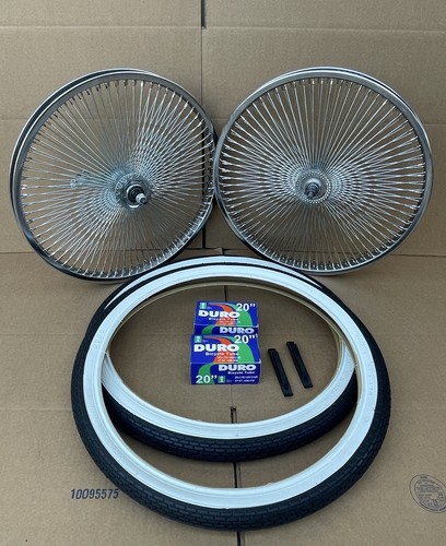 PAIR 20" Vintage Lowrider Bicycle Chrome Wheels Front Back 144 Spoke Tires Tubes - 第 1/7 張圖片
