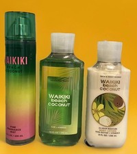  3 Bath  Body Works WAIKIKI BEACH COCONUT Mist, Lotion  Shower Gel 8 Oz-New   