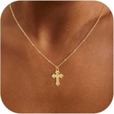 Cross Necklace For Women, Dainty Gold Necklace 14K Gold Plated Cross Pendant Nec