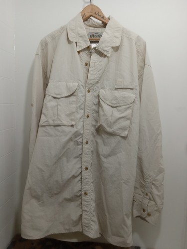 Vintage Dunn's Supply Catalog Beige Fishing Shirt 2XL Damage To Venting - Picture 1 of 6