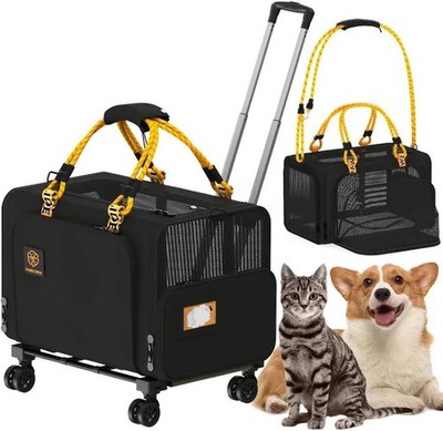 PAWZIDEA Pet Carrier w/wheels 24''×16''×16'' 55lbs Dog/2-4 cats expands TSA Approve