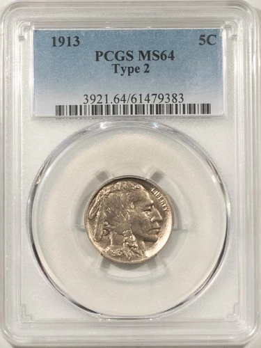 1913 TYPE 2 BUFFALO NICKEL - PCGS MS-64, PREMIUM QUALITY!