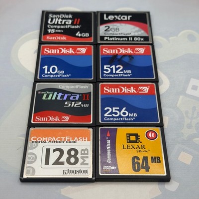 LOT of 8 Compact Flash Cards - Various Sizes - Various Brands - GC818