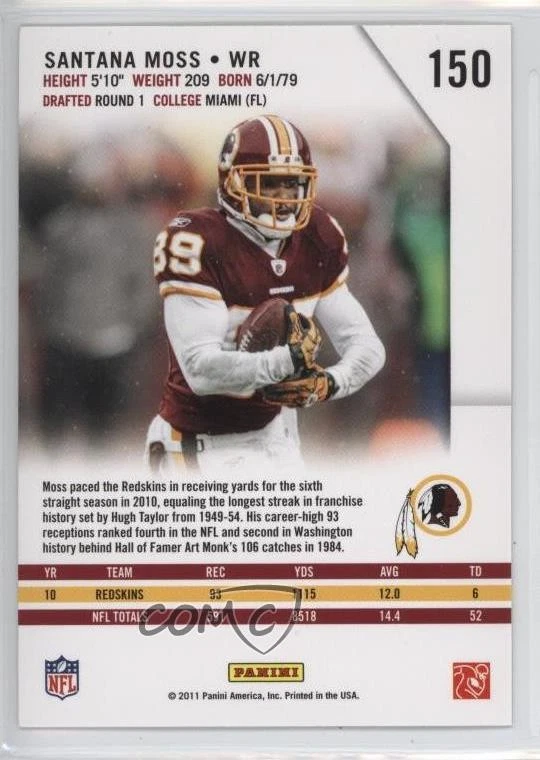 2011 Panini Rookies & Stars Longevity Santana Moss #150 - Image 2 of 2